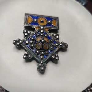 摩洛哥三毛布各德特布格珐琅吊坠老银黄蓝吊坠