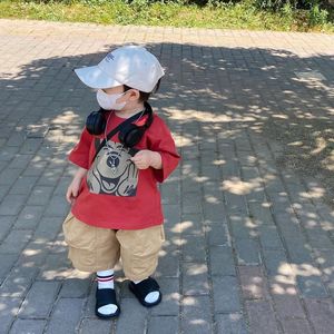 巴拉巴柆林三岁 红色宝宝衣服新款纯棉短袖T恤套装夏季男女童韩系