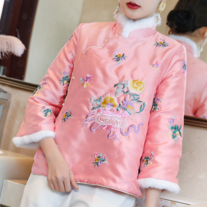 唐装民国风汉服女中国风古装民族风妈妈棉袄女冬短款夹棉外套上衣