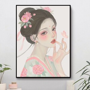 国风少女古风美人插画系列diy数字油画手绘填色油彩画装饰画挂画