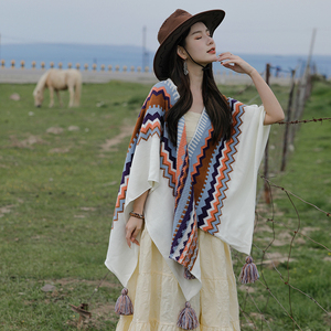 波西米亚民族风披肩斗篷女内蒙古大西北旅游草原旅行穿搭夏季披风