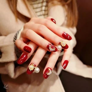 指甲贴片新娘穿戴式中式美甲贴片结婚孕妇哺乳婚纱照婚甲成品贴片