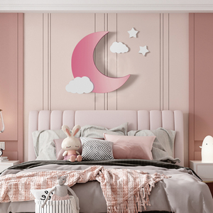 儿童房床头月亮挂件女孩卧室背景墙粉色壁挂装饰品金属创意壁饰物