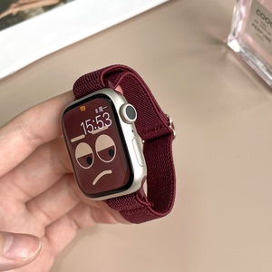 【超舒适】适用AppleWatch单圈苹果手表表带S9/8新年款iwatch7/6/se小蛮腰尼龙可调节表带星光色45/41mm红色