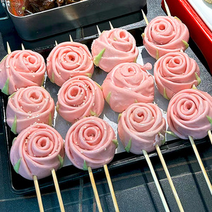 烧烤玫瑰花馒头24个商用中式粉色老点心铁锅炖餐饮用手工冷冻食品