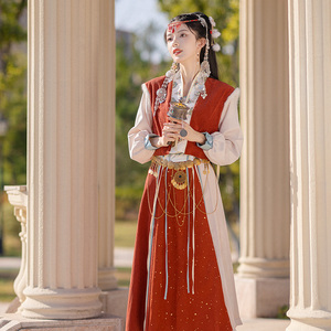 藏风汉服女成人秋冬季新款唐褙子藏族服装女敦煌西域异域风情古装