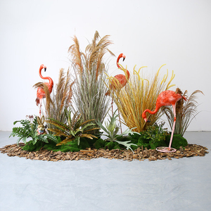 仿真绿植造景芦苇草白色火烈鸟装饰商场橱窗假植物落地场景布置