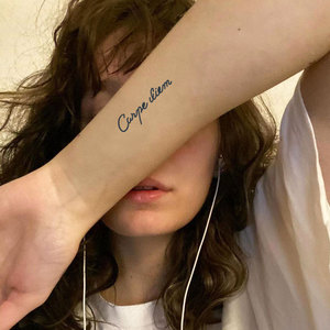 gattoo-carpe diem 拉丁文活在当下字母防水 方块纹身贴