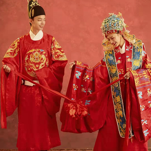 明制汉服婚服中式古装结婚花嫁新娘红色凤冠霞帔嫁衣全套男款大婚