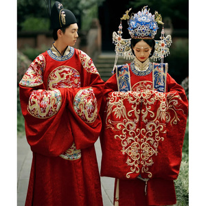宋制汉服婚服结婚花嫁衣凤冠霞帔古装中国风新娘全套大码原创明制