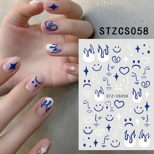 克莱因蓝指甲贴男生美甲贴片ins风高级贴纸网红爆款 简约黑色线条