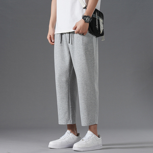 夏季薄款韩版潮流8分裤男士宽松灰色休闲裤小脚八分哈伦裤男裤子