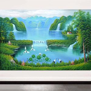 青山绿水财源滚滚书房玄关招财风水画旺宅旺业办公室中堂背景挂画