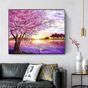 水粉画填色手绘客厅古风加工数字油画diy手工半成品轻松颜料出租