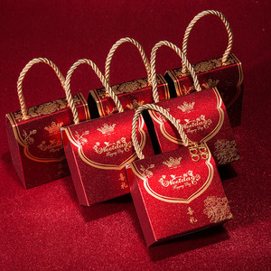 晨爵 喜糖盒子手提创意婚礼喜糖袋糖果礼盒红色糖盒结婚喜糖盒