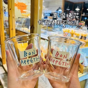 字母翻口杯网红创意饮品玻璃杯子男女学生情侣奶茶杯韩版水杯印花