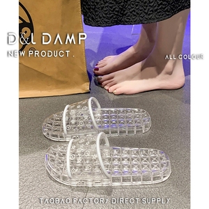 时尚家居透明凉拖鞋女2024夏季新款室内防滑洗澡浴室水晶凉鞋塑料