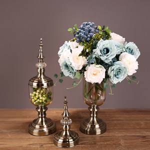 新古典轻奢家居摆件水晶玻璃花瓶花艺仿真花欧式玄关摆设美式饰品