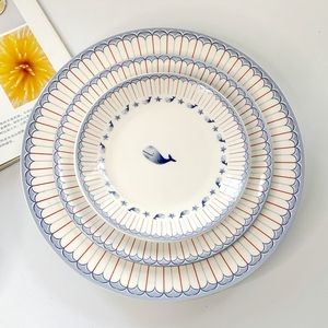 6英寸吐骨碟小吃盘子创意陶瓷家用早餐菜碟西餐厅意面草帽碗海豚