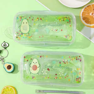 网红可爱水果少女心流沙笔袋学生简约创意铅笔盒透明大容量文具袋