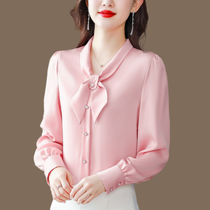 杭州真丝衬衫女士长袖2024春秋季时尚洋气衬衣高端大牌桑蚕丝上衣