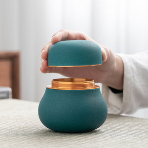 陶瓷小茶叶罐便携式密封罐防潮储存罐小号日式旅行迷你茶罐礼盒装