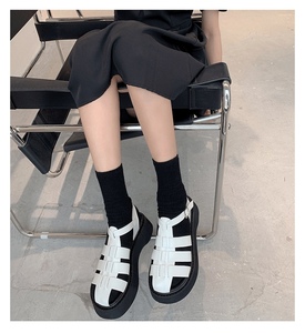 配凉鞋的袜子女中筒袜纯棉夏季薄款ins潮网红黑色堆堆袜乐福鞋袜