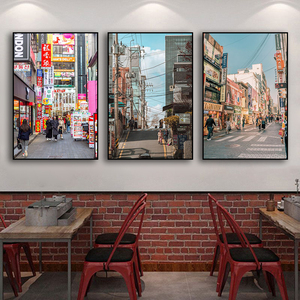 韩国首尔装饰画城市街景韩式餐厅烤肉料理店壁画寿司店居酒屋挂画