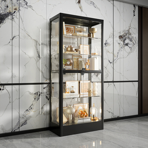 轻奢玻璃展示柜现代简约书房玻璃门柜子整墙定制组合柜带灯包安装