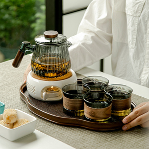 花茶壶套装蜡烛加热底座耐高温玻璃茶杯泡水果煮茶壶轻奢下午茶具