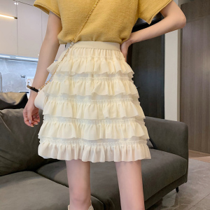 雪纺蛋糕半身裙杏色