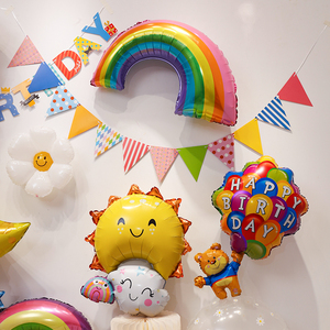 新款云朵彩虹降落伞热气球生日派对布置装饰铝膜云朵气球太阳笑脸