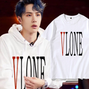 王一博同款vlone纯棉短袖t恤男士通款直筒半截袖学生体恤衫夏季
