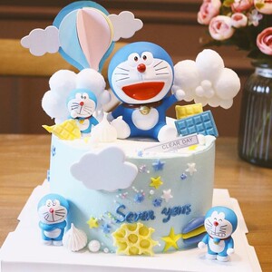 儿童机器猫蓝胖子生日叮当猫蛋糕装饰摆件 哆啦a梦甜品台插件配件