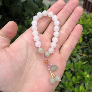 和田玉藕粉色手链浅粉色手串珠子项链女生款青海料送女友礼物翡翠
