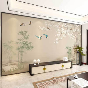 中式壁布刺绣8d花鸟墙纸客厅沙发电视背景壁纸刺绣墙布素无缝丝绸