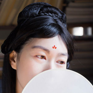 古风汉服水钻眉心贴立体花钿彼岸花水晶钻儿童贴纸古装额头配饰红