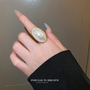 珍珠戒指女小众设计高级感法式开口夸张食指环独特中古名媛大戒子