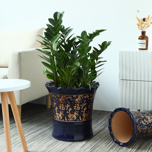花盆陶瓷落地种树花边描金35cm特大码种大绿植发财树金钱树散尾葵