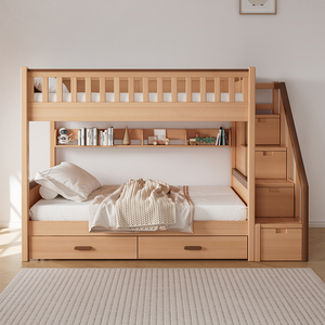 儿童实木双层床上下同高小熊款上下床上下铺小户型高低床子母床