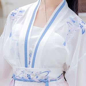 新款汉服古装衣服女百搭齐腰齐胸裹胸吊带纯白绣花浅粉色学生日常