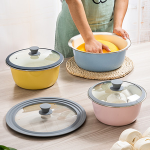 清塘荷韵家居旗舰店天猫搪瓷碗带盖装油盆带盖搪瓷碗汤盆饺子馅料盆