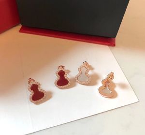 麒麟葫芦耳钉红玛瑙18k玫瑰金镶钻中国风轻奢复古钻石小众耳环女