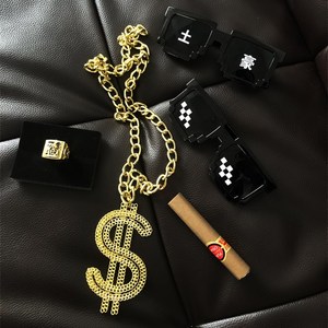 大金链子道具网红塑料抖音土豪男粗夸张墨镜仿真大金链假金项链超