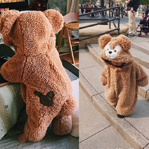 网红哈衣爬服连体衣熊衣服秋冬装加绒加厚外套男女宝宝