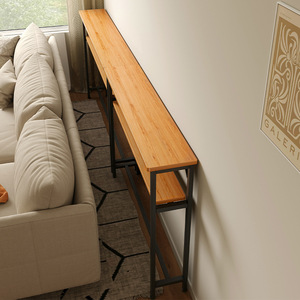 客厅沙发后置物架实木铁艺长条桌子靠墙书架墙边窄条几背靠柜定制