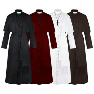 中世纪复古牧师演出服万圣节成人cos神父披肩长袍纯色修道院制服