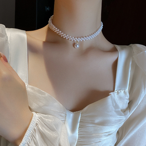 小香风项链珍珠颈链简约款锁骨链女高级感choker项圈饰品小众配饰