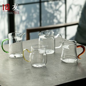 升级加厚防爆耐热玻璃月牙公道杯一体式茶漏大容量过滤片分茶器