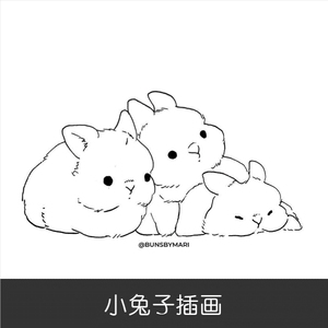 a715小兔子手绘板绘黑白插画简笔画线条画头像画画临摹素材图片